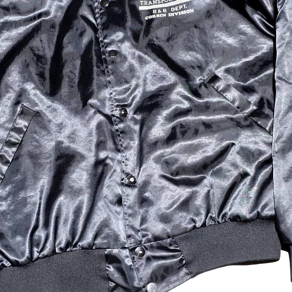 Vintage Hilton‎ CSX Transportation Satin Bomber Jacket Mens Large Black USA Made